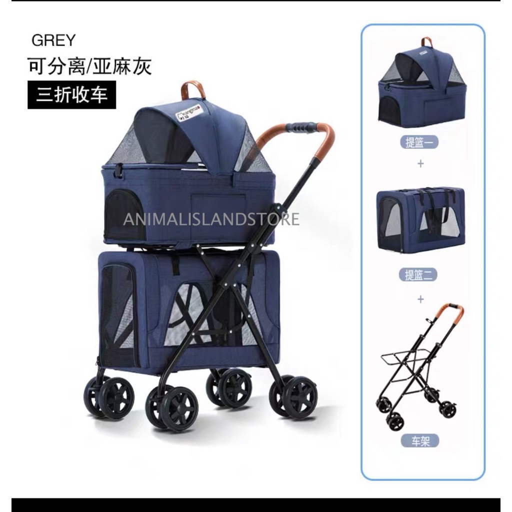 Foldable Pet Double Decker Premium Stroller Kereta Dorong Dua Tingkat