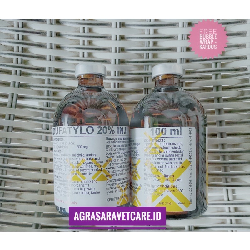 DUFATYLO TYLOSIN 20% INJEKSI 100 ml OBAT PERNAFASAN TERNAK