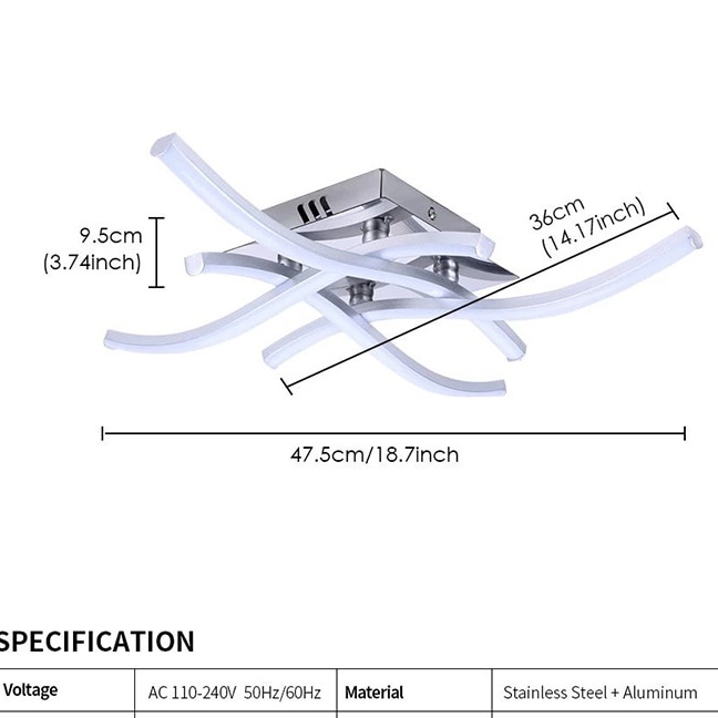 FCMILA Lampu Plafon Ruang Tamu Gaya Modern Minimalis 24W 220V Warm White &amp; Cool White M234 LED Modern Ceiling Lamp For Living Room Bedroom Dining Room Kitchen Forked Shaped Design Nordic Indoor Light Chandelier  Fork Ceiling Light