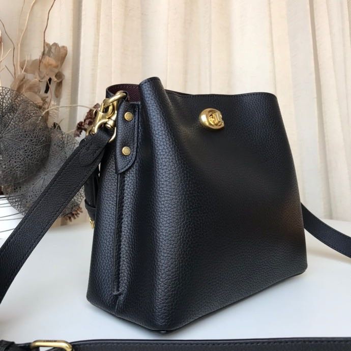COACH WILLOW BUCKET BAG IN SIGNATURE BLACK PLAIN 22cm - WHITE