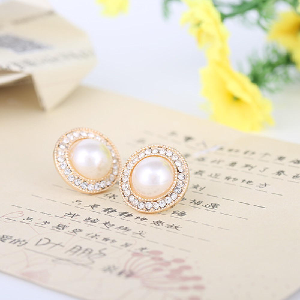 Anting Klip Tanpa Tindik Warna Gold Dengan Mutiarakristal Untuk Wanita