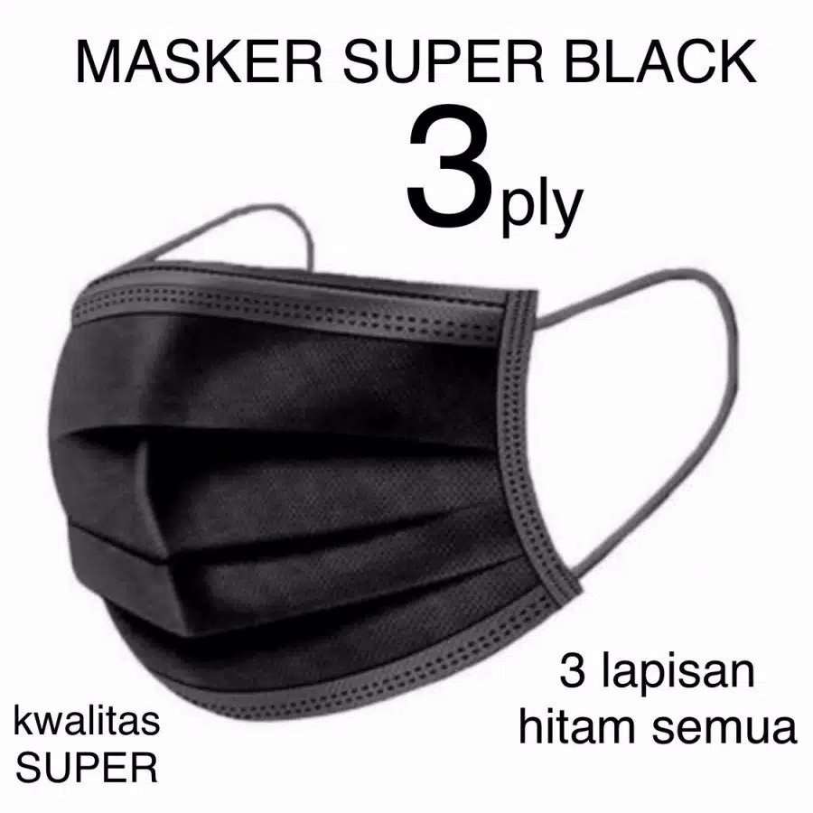 Masker Hitam 3Ply 3 Lapis Isi 50 Pcs Face mask Murah