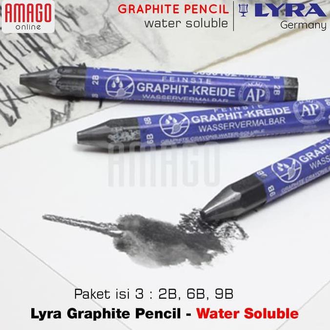 

[KODE BARANG Q78] LYRA WATERCOLOUR GRAPHITE PASTELS - WATER SOLUBLE (LARUT DI AIR) PAKET ISI 3 - 2B/