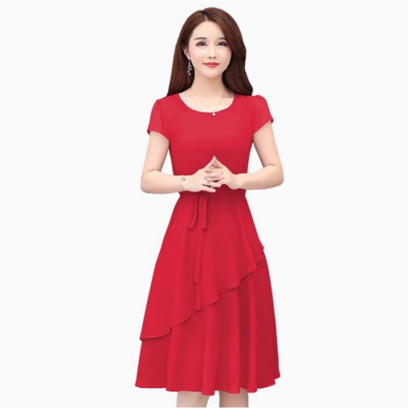 Dress Sifon Lengan Pendek Gaya Korea | Bahan Sifon Premium | Gayatri