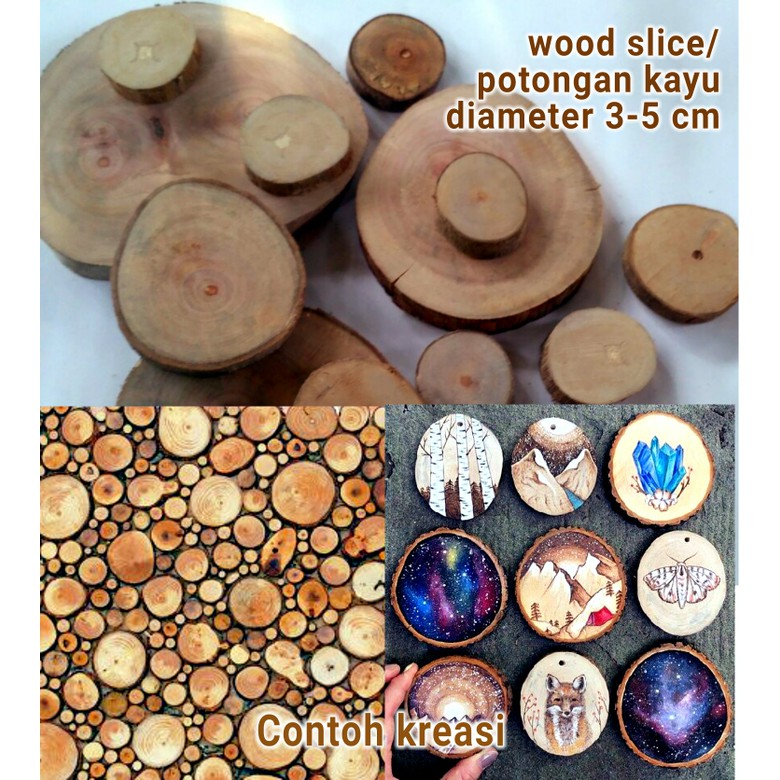 Wood slice 3-5 cm slices chips potongan kayu log wooden craft dekorasi