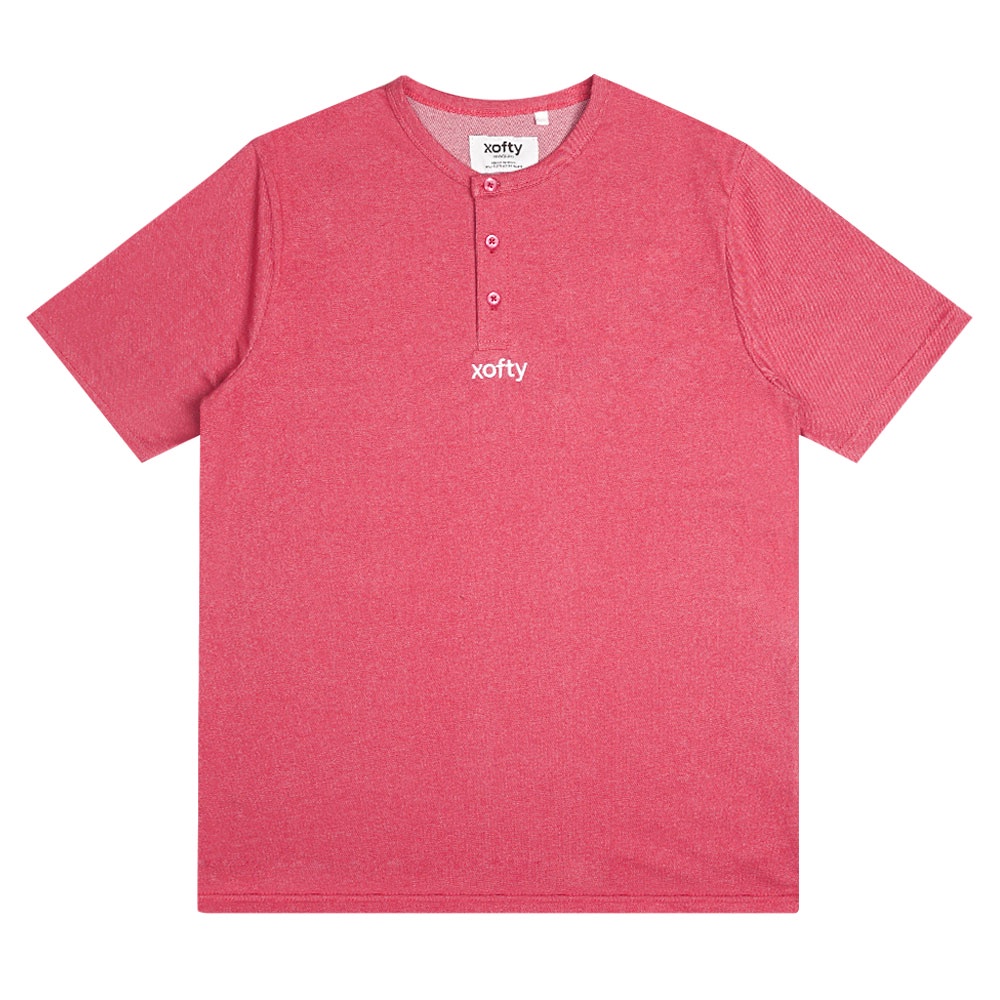 Xofty Kaos Henley 2Tone Red O-Neck T-shirt Cotton 24s