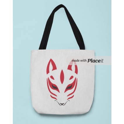 Tote Bag Kanvas Kitsune Minimalist Japan