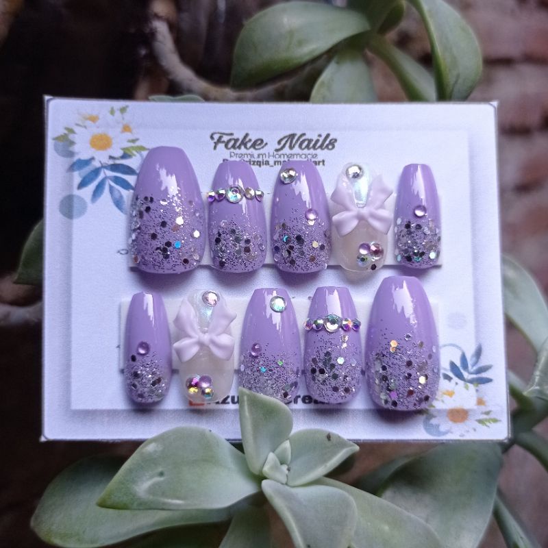 KUKU PALSU LILAC PITA / NAIL ART WEDDING / AGEN KUPAL HOMEMADE