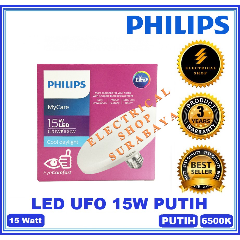 PHILIPS LED UFO 15W 15 WATT PUTIH 6500K (GROSIR) LEDBULB CEILING E27 15WATT W PLAFON ORIGINAL 150 MM