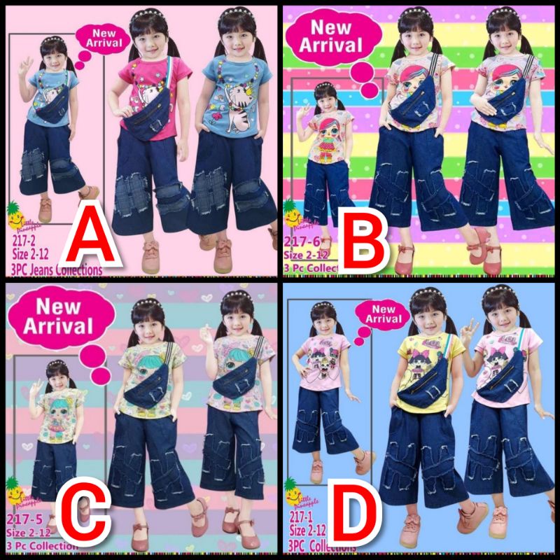 Little Pineapple Baju Pakaian Set Setelan Anak Perempuan LOL Free Tas Celana Kulot Jeans 217