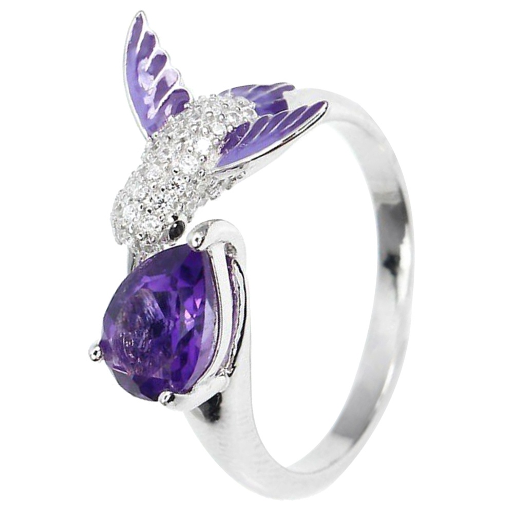 Hu Hu Hu Hu Hu Alat Bantu Pasang Kacamata♡ Cincin Wanita Model Terbuka Bentuk Tetesan Air Hias Batu Amethyst Cubic Zirconia Untuk Pernikahan