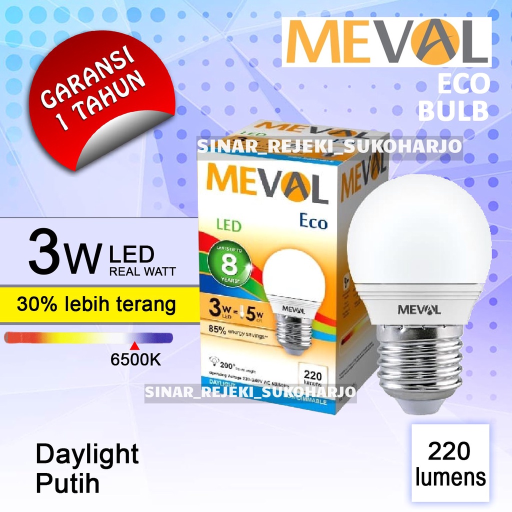 MEVAL Lampu Led Bulb Eco 3W 3Watt Putih 3 Watt