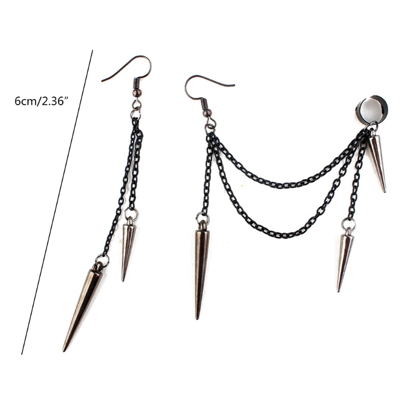 SIY  2 Pieces Lightweight Long Tassel Rivets Chain Ear Cuff Black Punk Dangle Earring