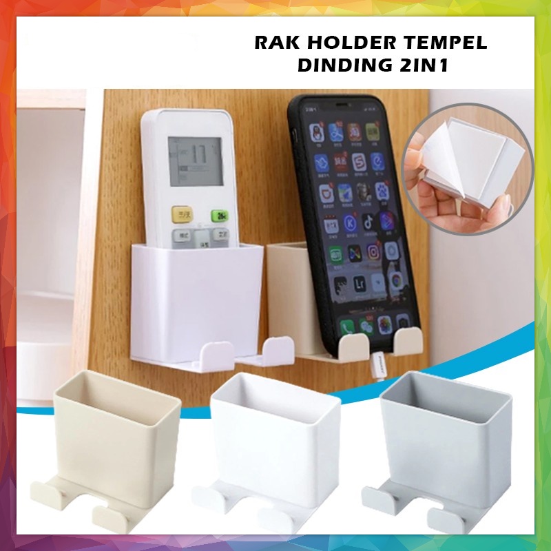 Rak Holder Tempel Dinding 2IN1 Tempat Charger Hp Dudukan Remote TV AC