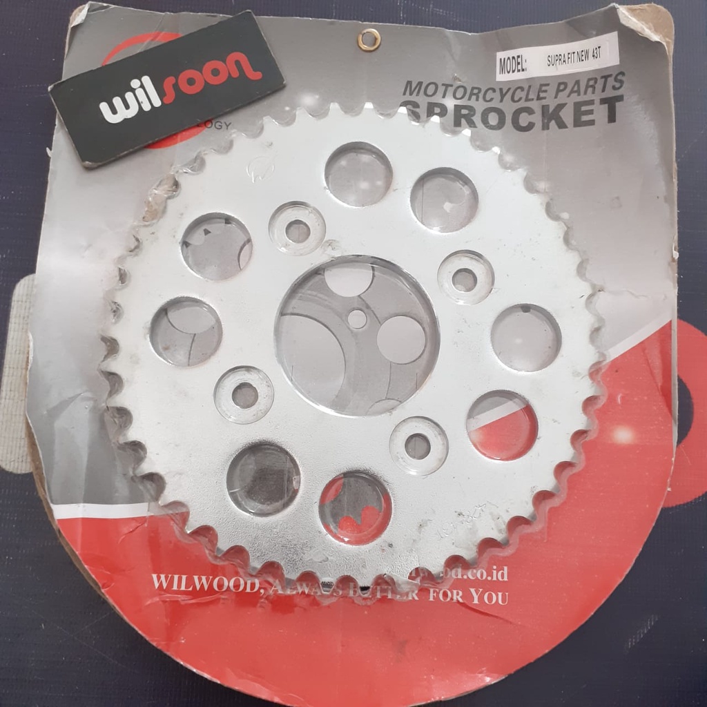 Gear / Gir Belakang / Sprocket  Honda Supra Fit New / Supra X 125 / Wave 125 Wilwood 43T 428 Chrome