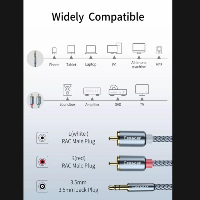 Essager Rca Audio Cable Jack 3.5 To 2 Rca 3.5Mm 1Meter Best Quality