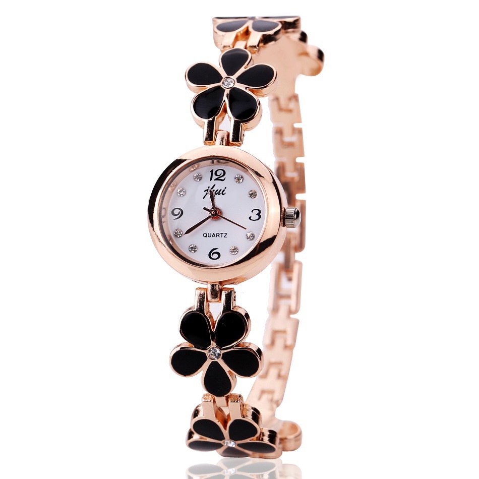 Jam Tangan Wanita Bunga Kecil Gaya Korea Fashion Trendy / Jam Tangan Gelang Wanita Bunga Kecil-51-7 Hitam