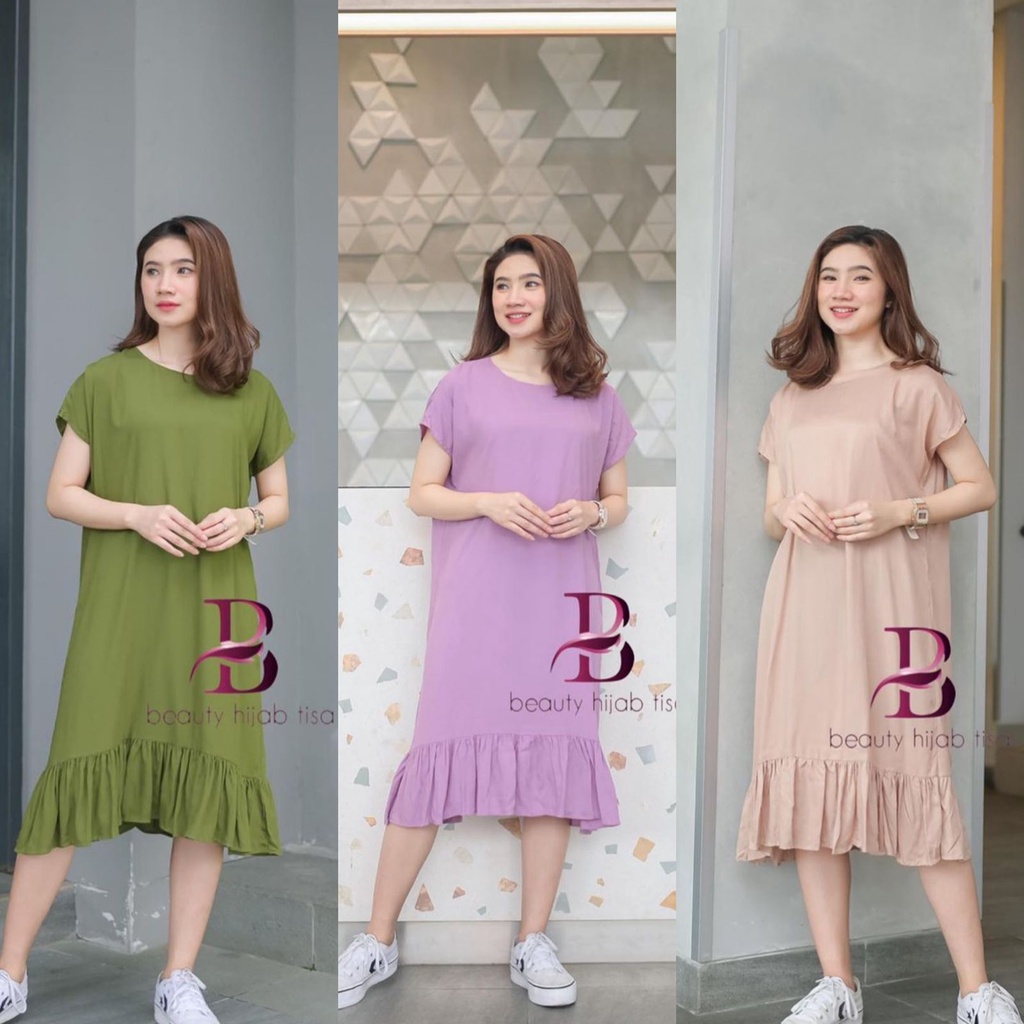 Daster Viral Ruffle Remaja Model Terbaru Termurah Dress Kekinian Rayon Premium Jumbo Beautyhijab