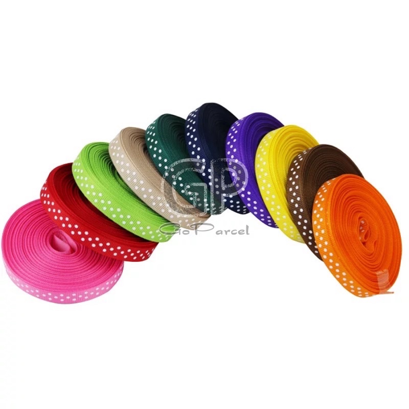 ( 3 Meter ) PITA GROS GRAIN POLKADOT RIBBON - PITA GROSSGRAIN BESAR 0.5 INCH / 1.25 CM / 1/2 IN ONDE DOTS / HIASAN KADO / PARCEL