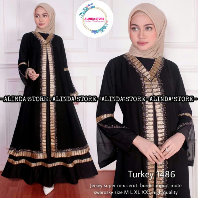 GAMIS ABAYA TURKEY 1486 HITAM JERSEY PREMIUM