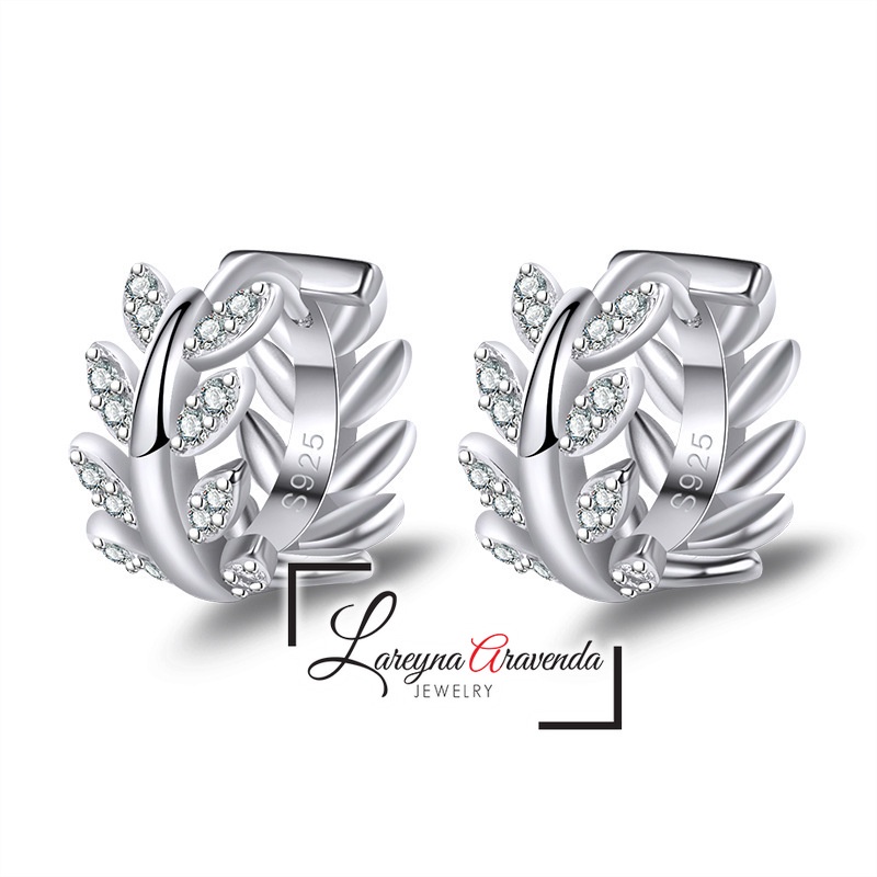 Anting Wanita Silver S925 Model Daun Kristal Crystal AT033