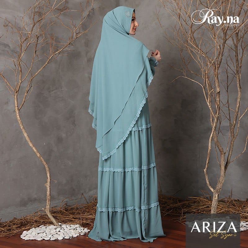 Ariza Set syari Original by Rayna premium Gamis Cantik Polos Khusus Haji Umroh