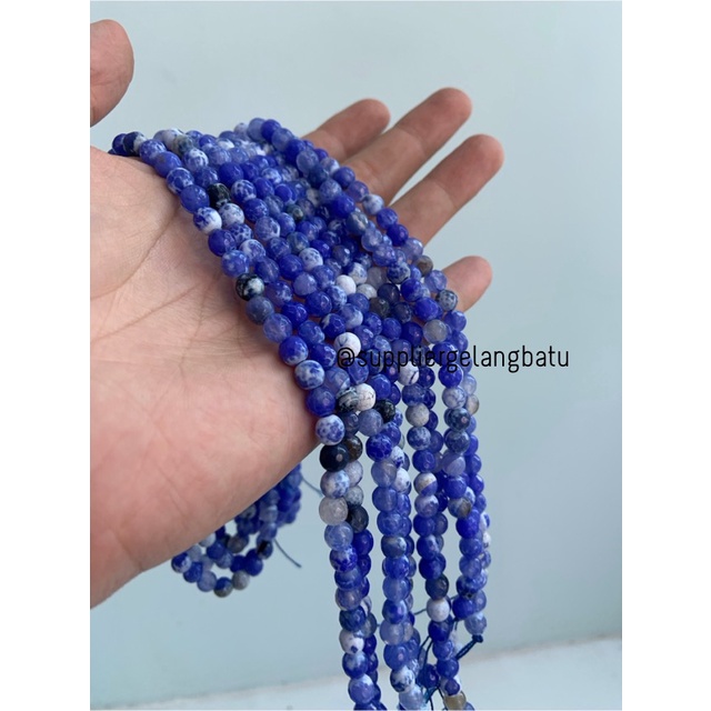 Batu sodalite serat FACET 6mm CUTTING biru putih bahan premium