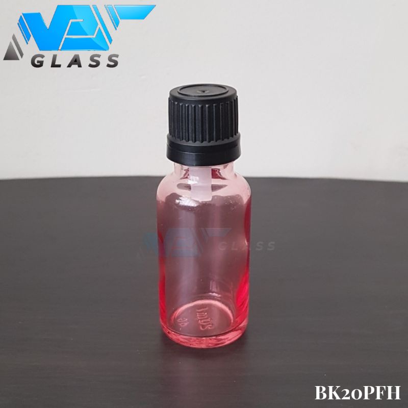 botol kaca 20ml tebal pink clear tutup filler hitam