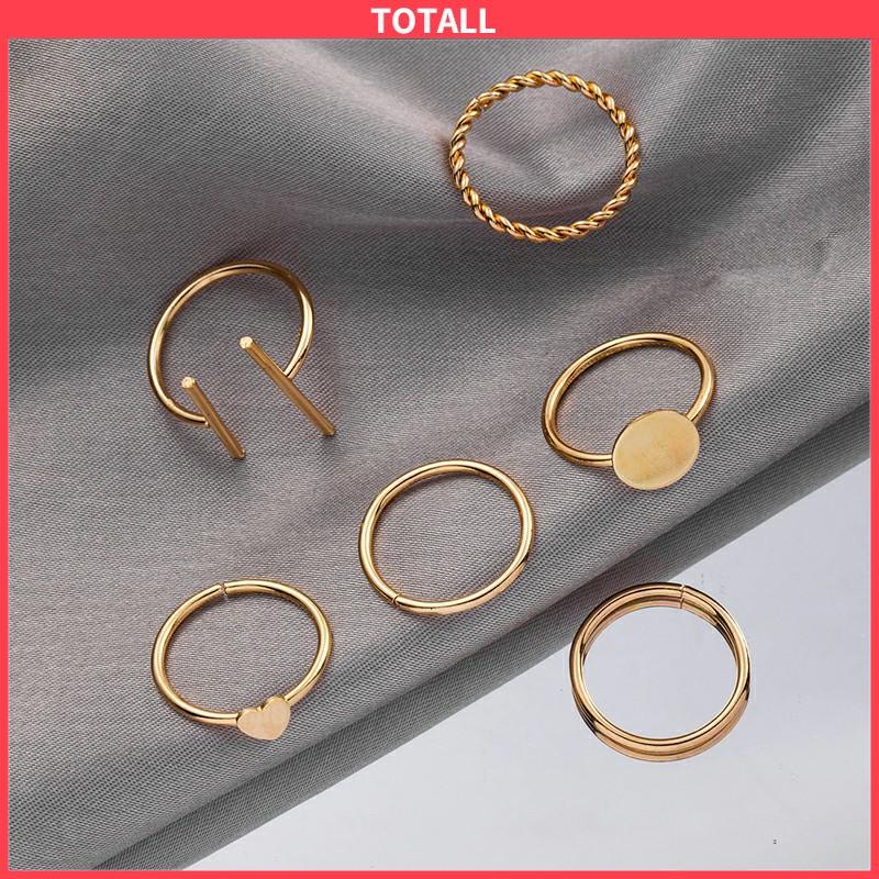 COD 6 pcs Retro Cincin Cinta Kreatif Gaya Keren Paduan Geometris Bersama Cincin Set-Totall