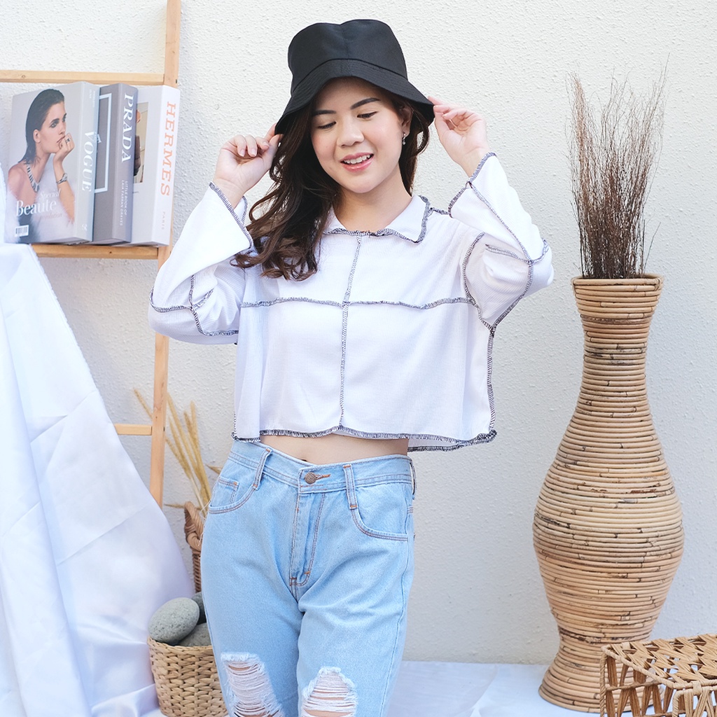 AFI - EC - Crop Dust In XL Oversize Contrast Blouse Top RIB-1