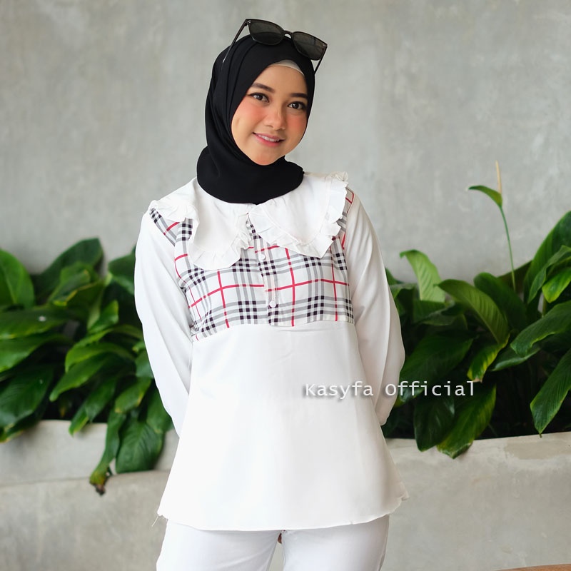 LOVA TOP BLOUSE // BLOUSE KRAH REMPEL MIX TARTAN KOTAK KECIL