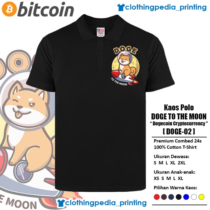 Kaos Polo Doge to the Moon Kawaii Dogecoin Meme Bitcoin Polo Shirt