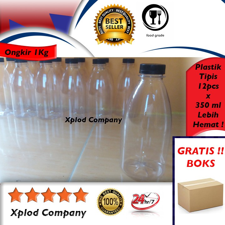 (12pcs) Botol Plastik Kemasan Minuman Unik Tipis Model Cantik 350ml Botol Plastik Kemasan Tipis