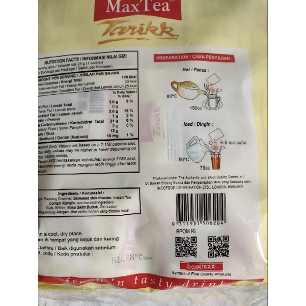 Max Tea Tarik/Teh Tarik berisi 30 sachet