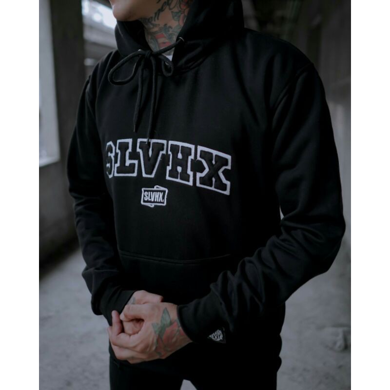 Salviohexia Sweater Hoodie Bordir Sweater Pria Hitam