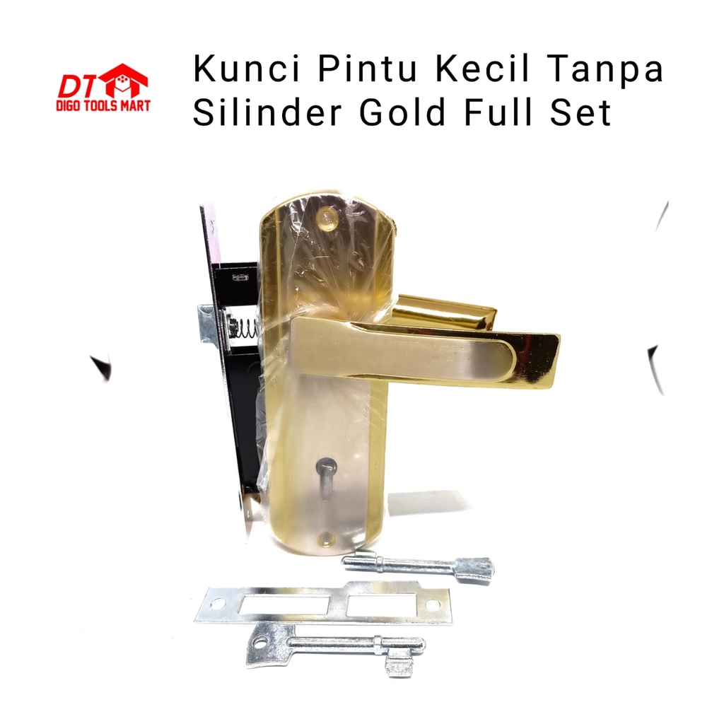 Kunci Pintu Kecil Tanpa Silinder Gold Full Set Gagang Pintu