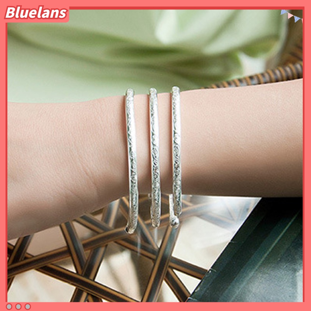 Bluelans Women Fashion Silver Plated Flower Engraved Open Bangle Bracelet Jewelry Gift