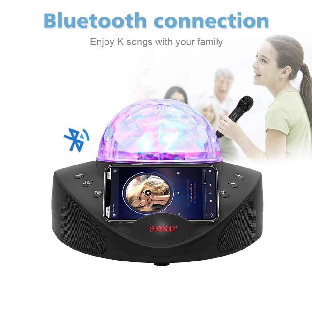 Speaker Karaoke Wireless Bluetooth SDRD SD 308 Original Lampu LED Disco Speaker Microphone SD308 Family KTV Karaoke Lampu Disco