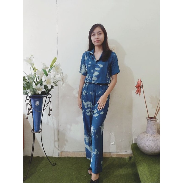ONE SET SETCEL Tie Dye - Setelan TIE DYE WANITA PRIA GROSIR MURAH - ONESET TIE DYE BALI-BiruAbu