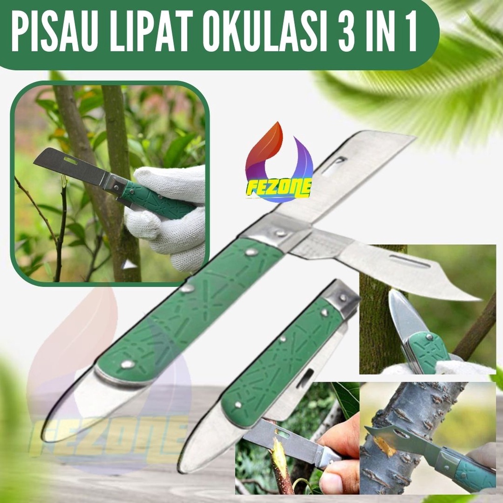 Pisau Grafting Okulasi Lipat 3 in 1 Saku Stek Cangkok Ranting Pohon Bassic Pisau Lipat Mini Outdoor  FEZONE