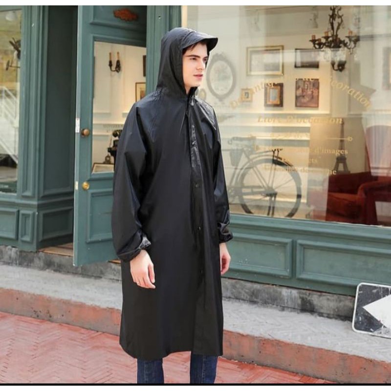 JAS HUJAN PONCO PONCHO HITAM TEBAL PRIA WANITA DEWASA EVA LIGHTWEIGHT RAIN COAT MURAH TERLARIS