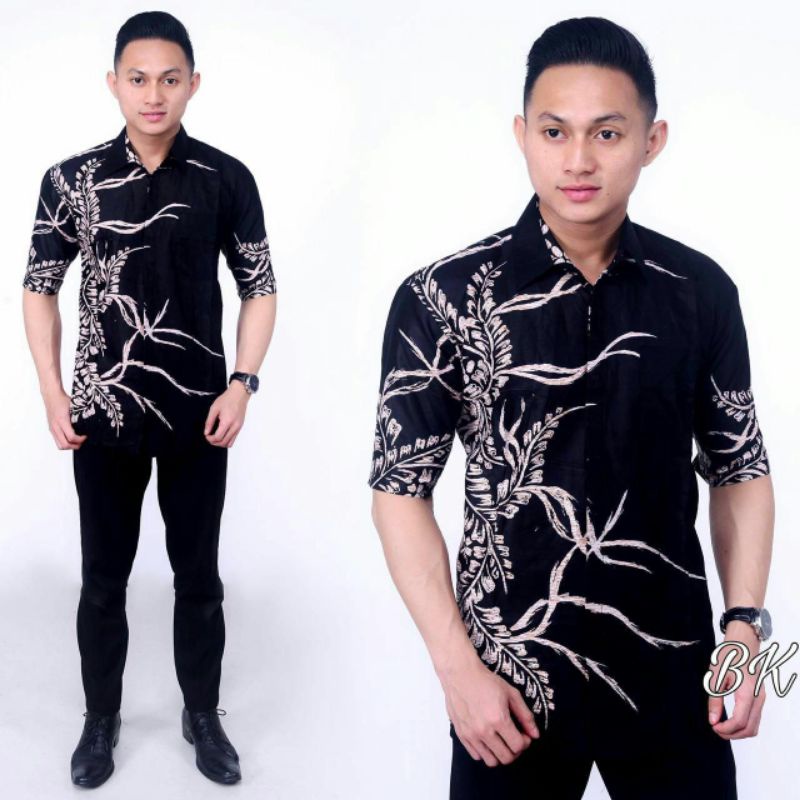 BSWART Batik HRB026 kenongo Hem Pendek anjani biru Pekalongan M L XL Batik Pria MURAH Modern Grosir