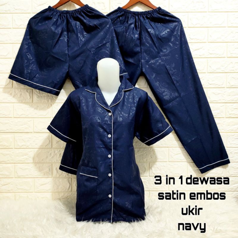 piyama/baju tidur dewasa 3in1satin hembos