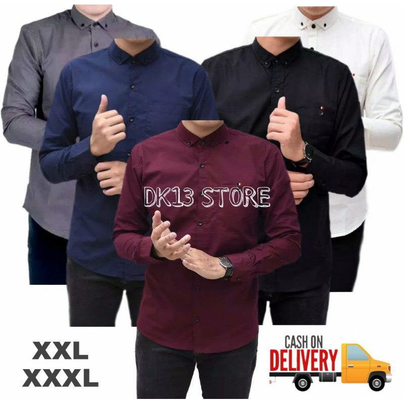 KEMEJA POLOS LENGAN PANJANG SLIMFIT SIZE JUMBO XXL-XXXL