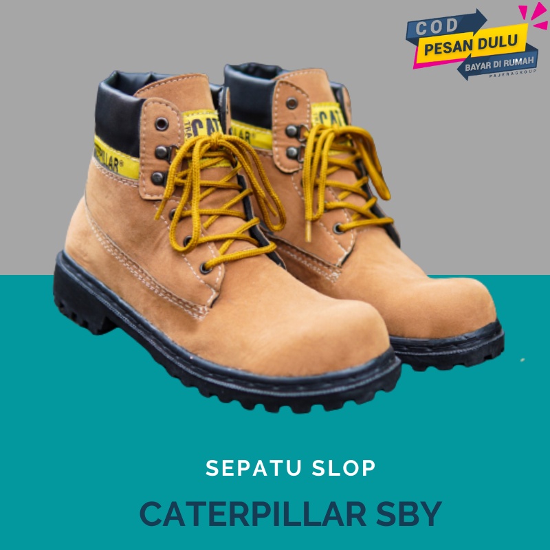 PROMO BARU  Sepatu Boots Safety Sepatu Proyek Kerja Lapangan Ujung Besi - Caterpillar Sby Tinggi