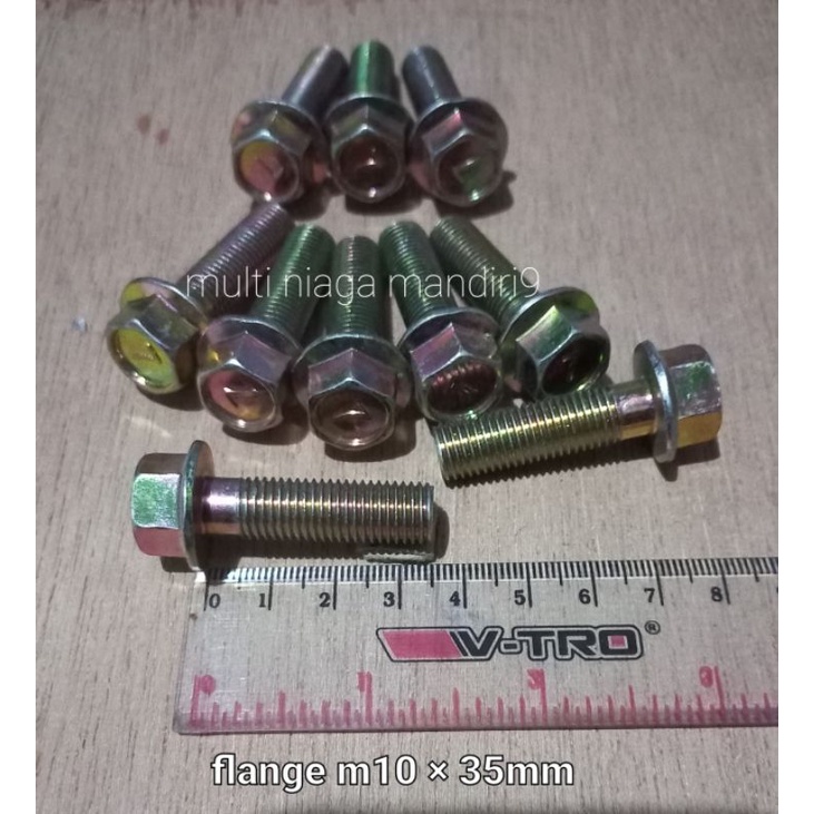 ( satuan ) baut 14 / baut kunci 14mm  flange bolt m10 × 35mm / baut topi baja kuning kunci 14 panjan