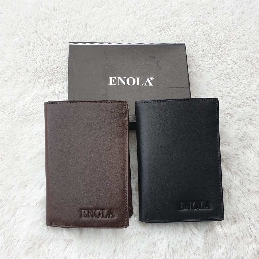 ENOLA Dompet Pria Kulit Asli Model Lipat Buku Paspor Berdiri 3/4 Dompet Kulit Sapi Asli 3412 Enola Original-1
