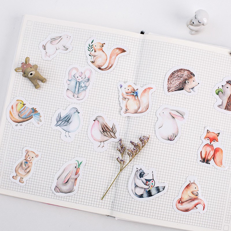 45Pcs Stiker Desain Binatang Hutan Model DIY untuk Scrapbook-2