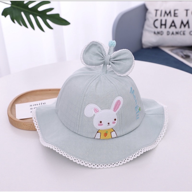 Topi Bucket Anak Bayi Model Rabbit Mengdu Bahan Jaring Musim Panas-Hijau
