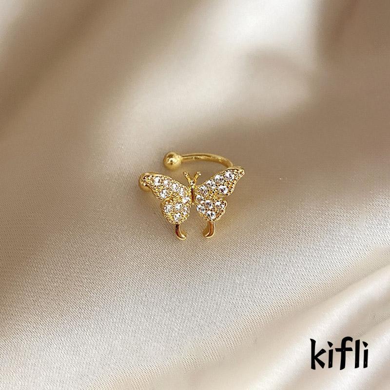 1 Pair Anting Tusuk,Dan Anting Klip Telinga,Desain Kupu Kecil Berlian,Fashion Aksesoris Wanita